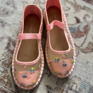 NEW Pink Embroidered Mary Jane Flats
